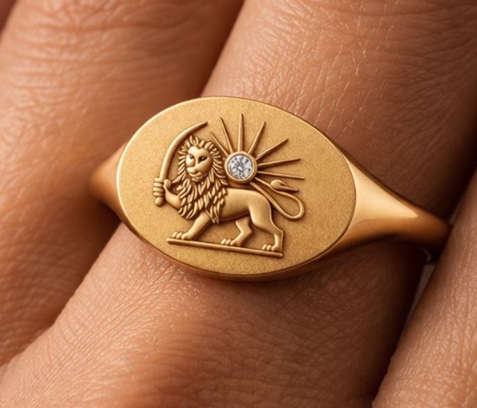 Shir-o-Khorshid Lion and Sun Signet Ring — Maison Soléne